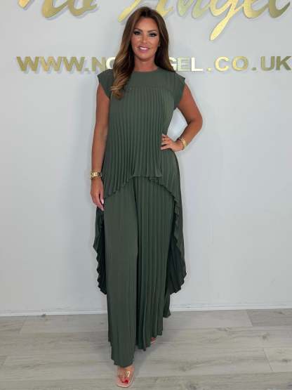Pleated High Low Top & Trouser Two Piece Set (Buy 2 Free Shipping)