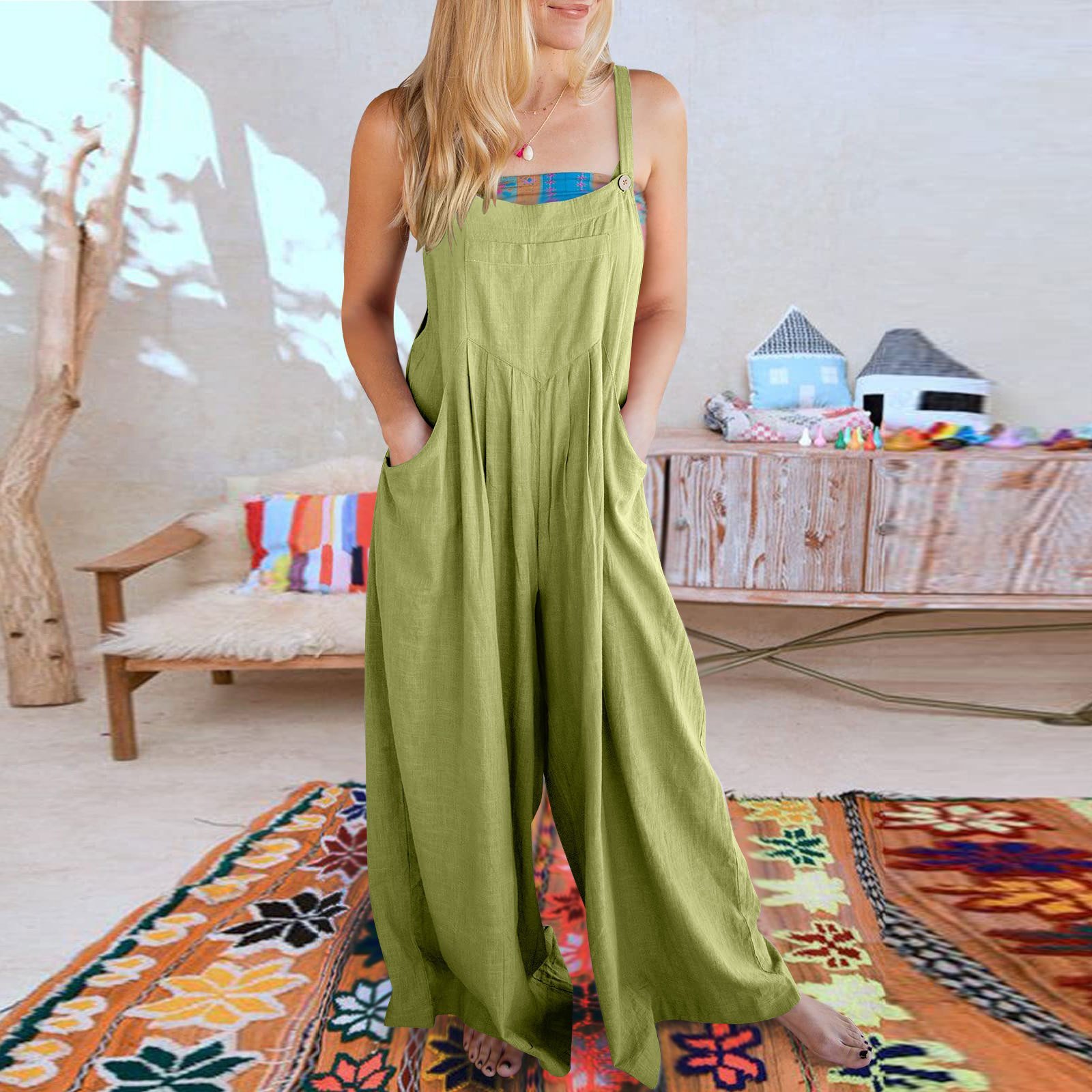 Last Day 48% OFF🔥Women's Sleeveless Wide Leg Jumpsuit with Pockets(Buy 2 Free Shipping)