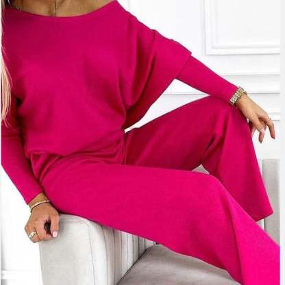 Solid Color Drop Shoulder Pullover and Loose Pants Set (Buy 2 Free Shipping)