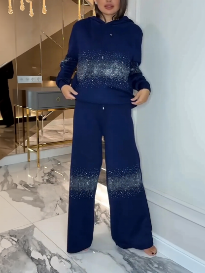 Elegant Gradient Sparkle Rhinestone Hoodie & Wide-Leg Pants Set (Buy 2 Free Shipping)