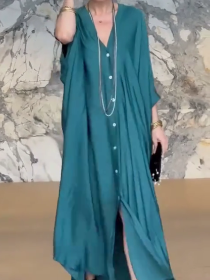 Flowy V-Neck Button-Down Maxi Dress