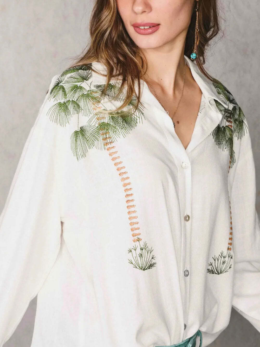 Tropical Calling Linen Blend Loose Blouse and Elastic Waist Pocket Pants Set