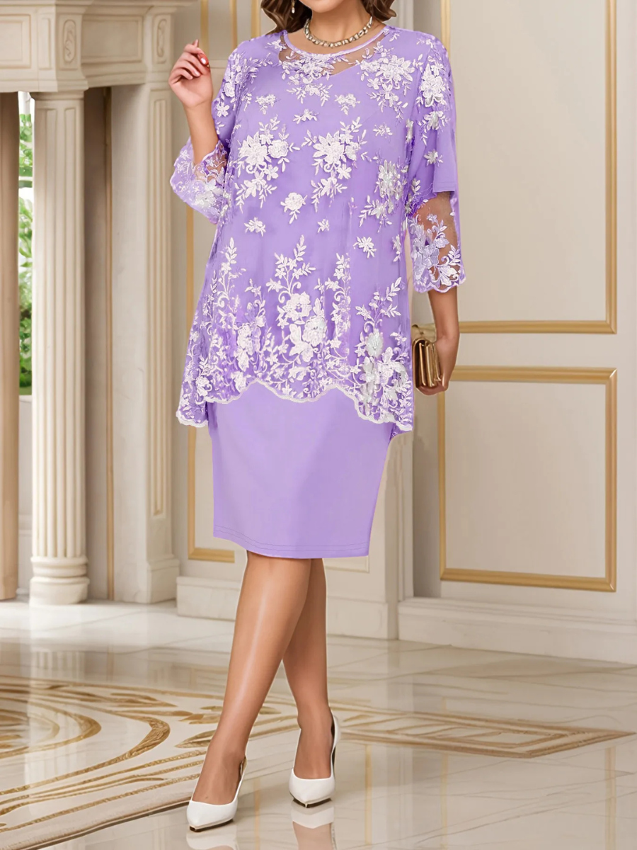 Floral Lace Overlay Midi Dress (Buy 2 Free Shipping)