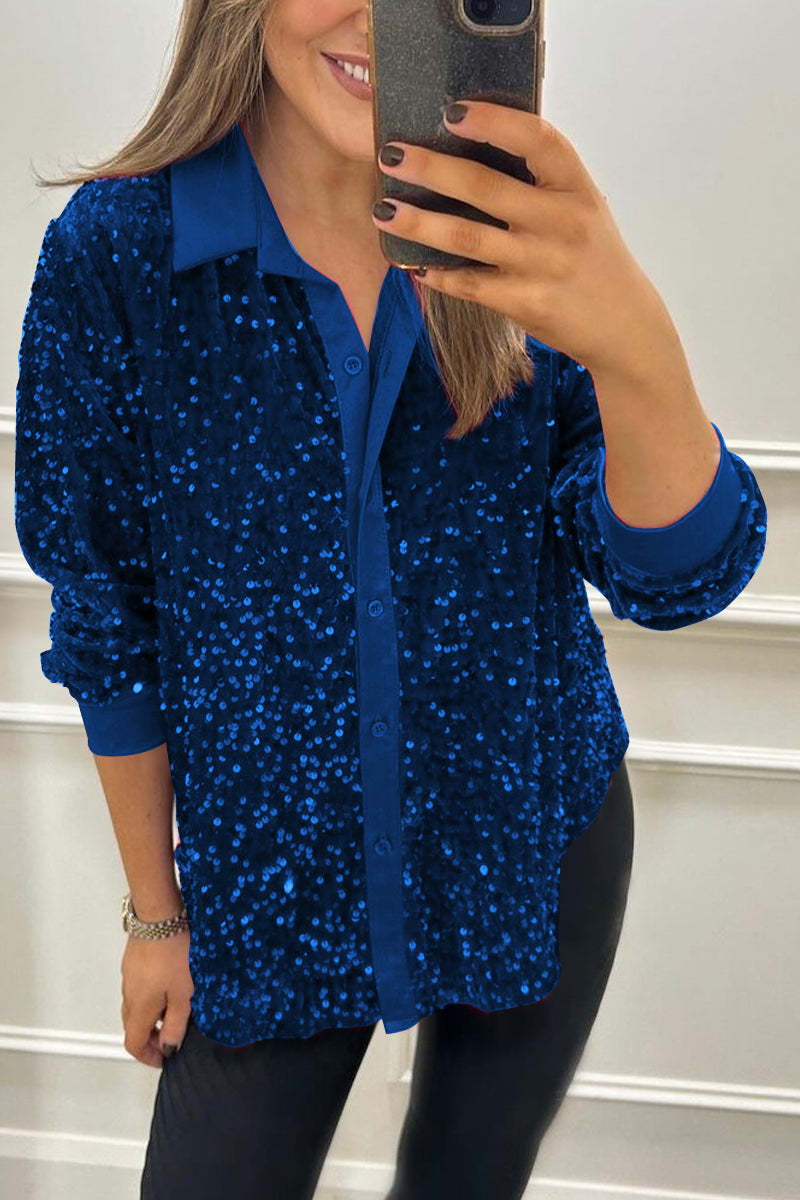 Lapel Single Row Sparkly Party Shirt (Buy 2 Free Shipping)