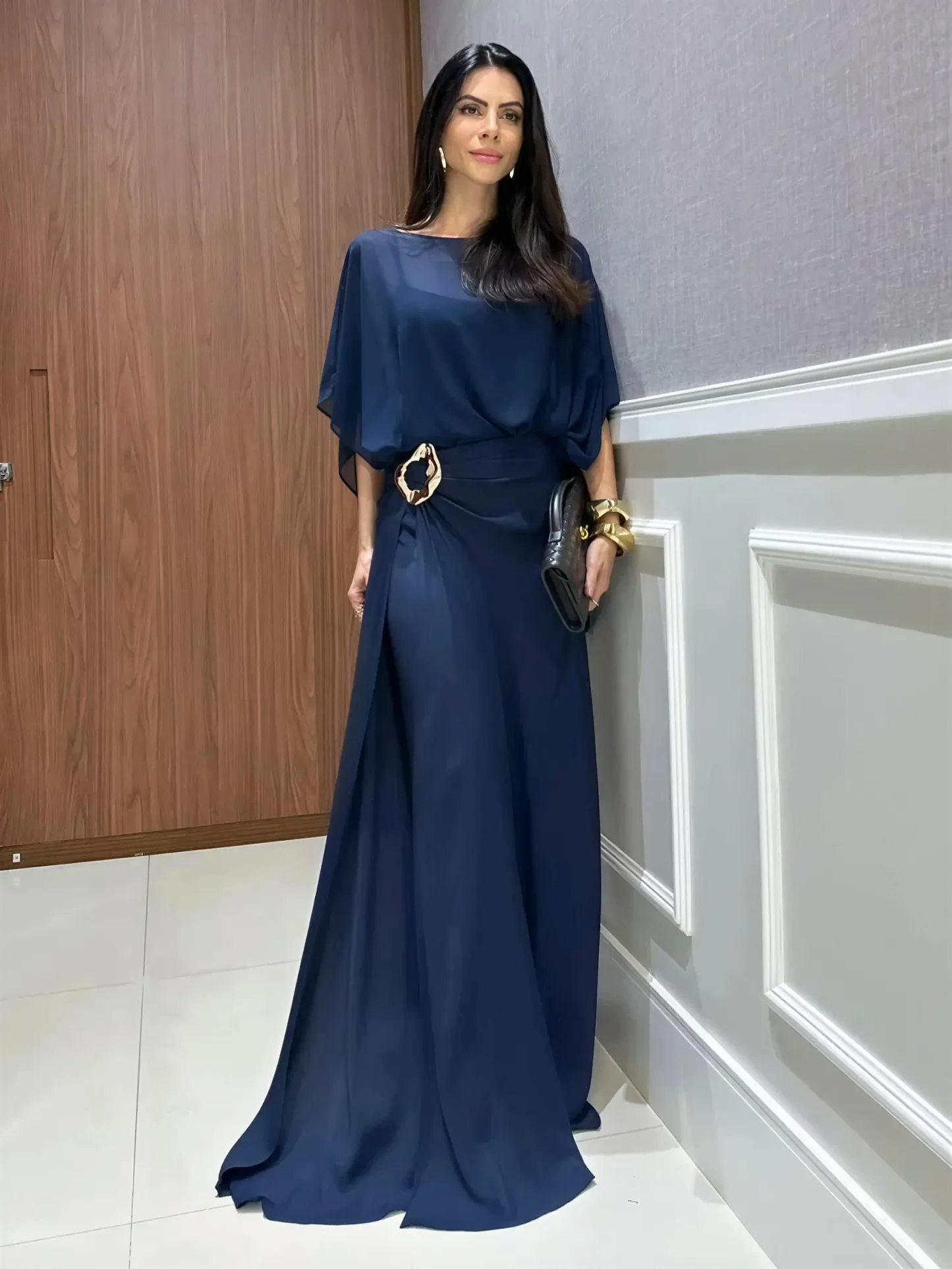 Elegant Cape Top and Draped Skirt-Pant Set
