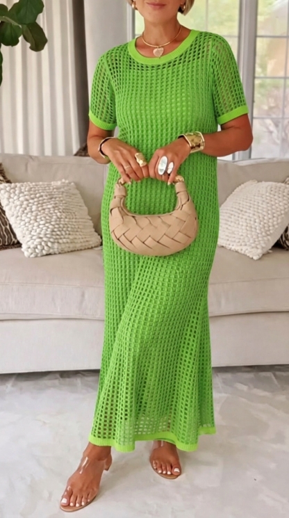 Elegant Knit Mesh Layered Two-Piece Maxi Dress (Buy 2 Free Shipping)