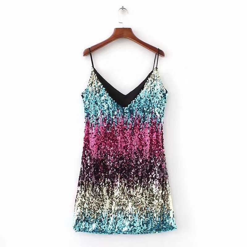 Shimmer Sequin V-Neck Cami Party Dress (Buy 2 Free Shipping)