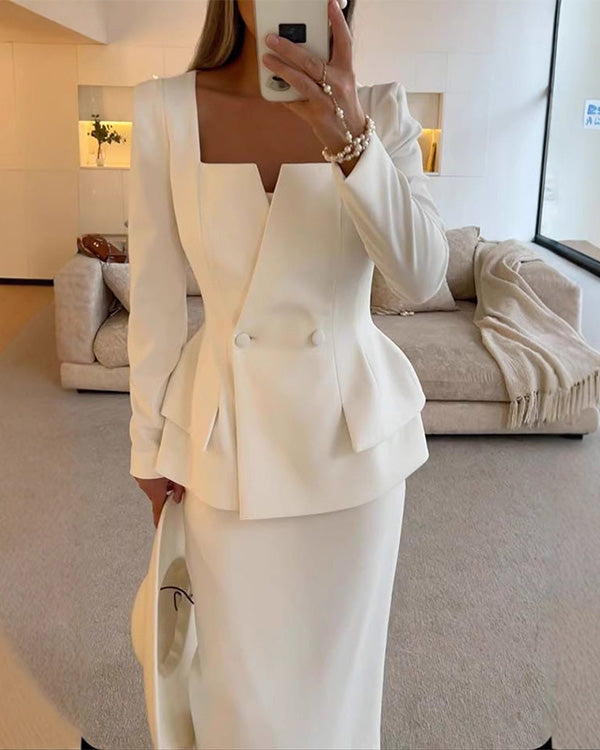 Elegant Blazer and Skirts  Suit 2 Pieces Set (Buy 2 Free Shipping)