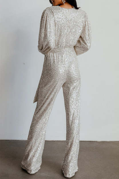 Sequins V Neck Regular Jumpsuits (Buy 2 Free Shipping)