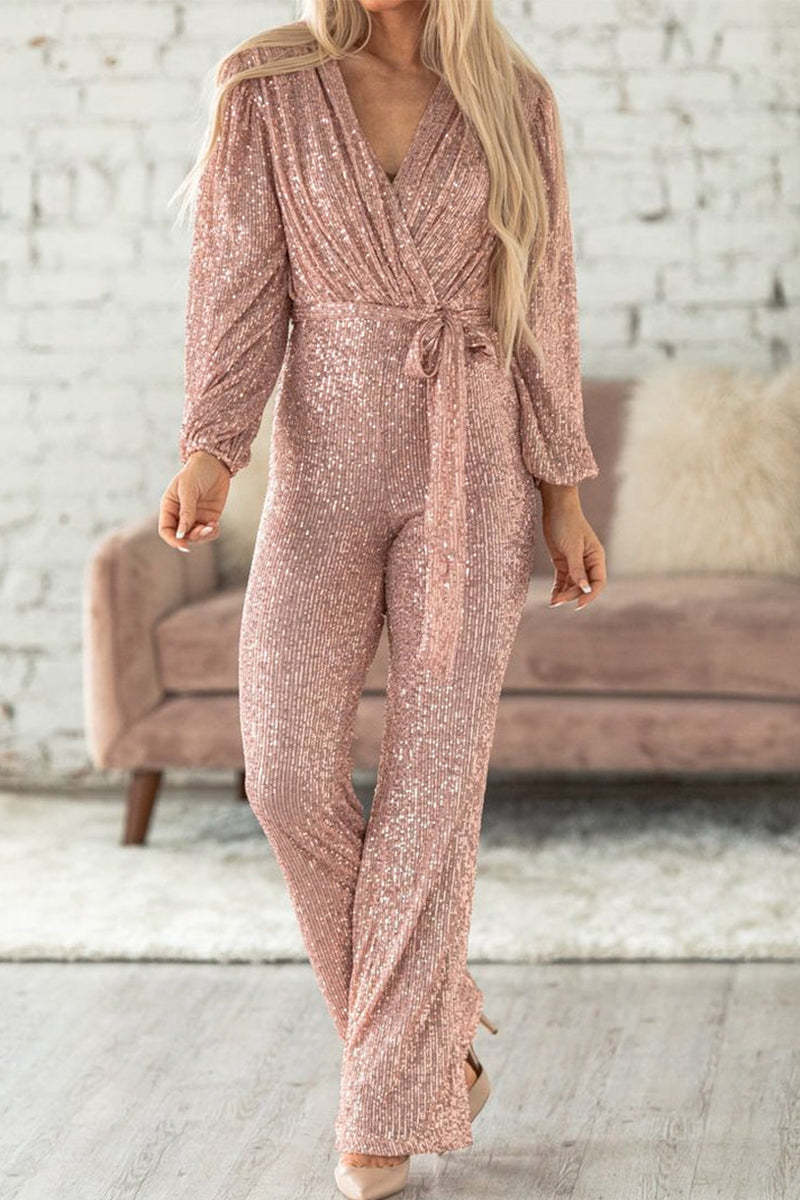 Sequins V Neck Regular Jumpsuits (Buy 2 Free Shipping)