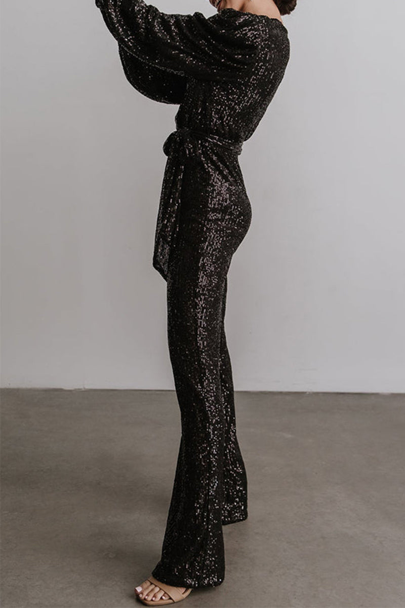 Sequins V Neck Regular Jumpsuits (Buy 2 Free Shipping)