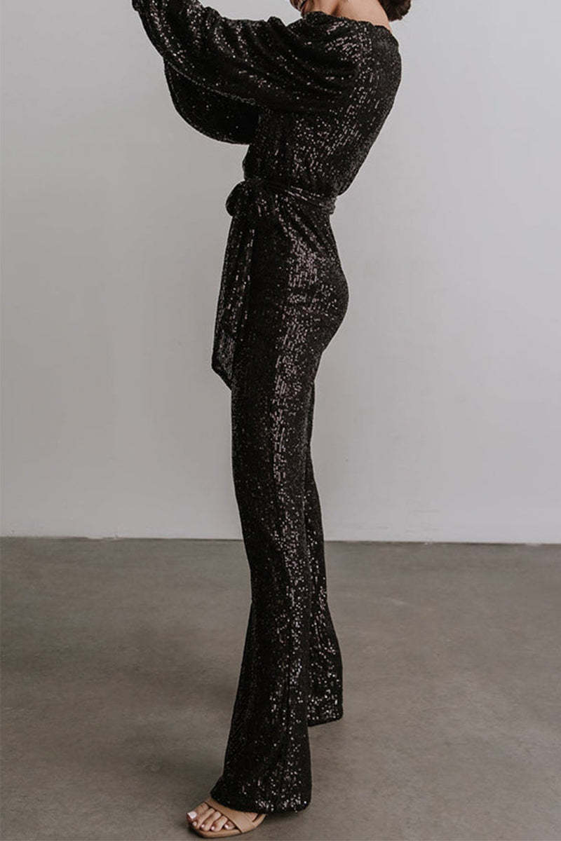 Sequins V Neck Regular Jumpsuits (Buy 2 Free Shipping)