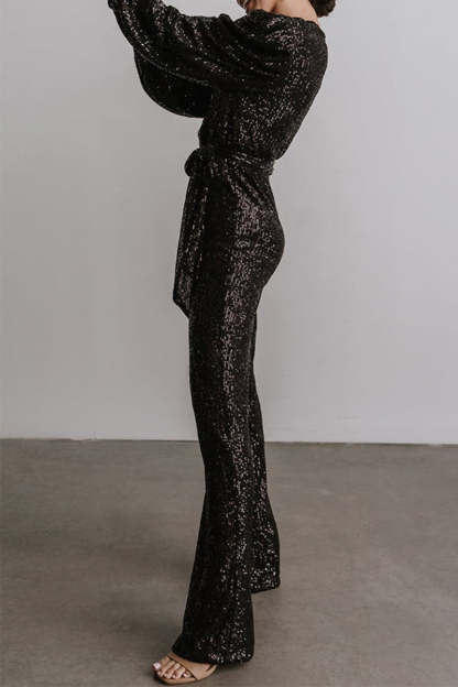 Sequins V Neck Regular Jumpsuits (Buy 2 Free Shipping)