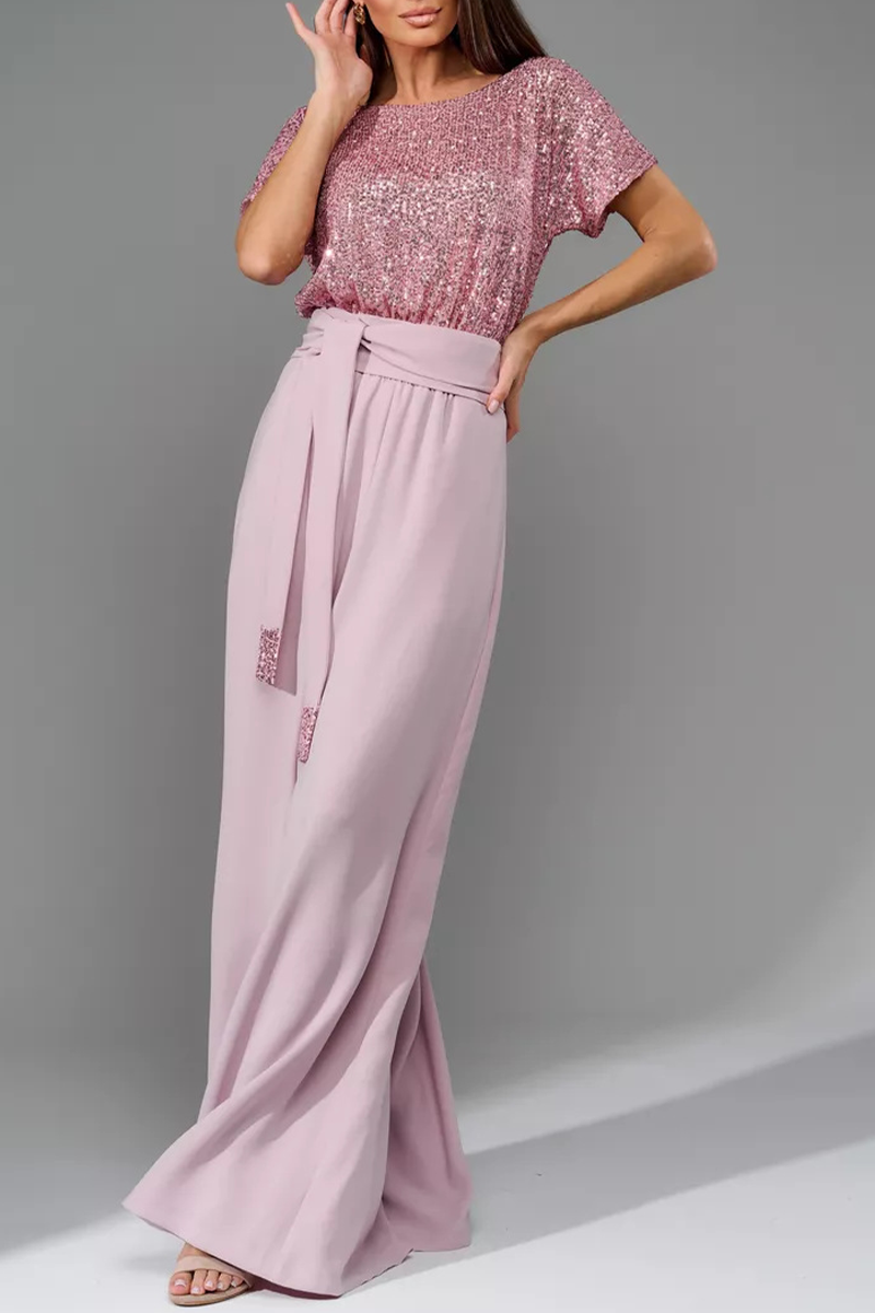 Sequin Top & High-Waisted Wide-Leg Pants Two-Piece Set (Buy 2 Free Shipping)