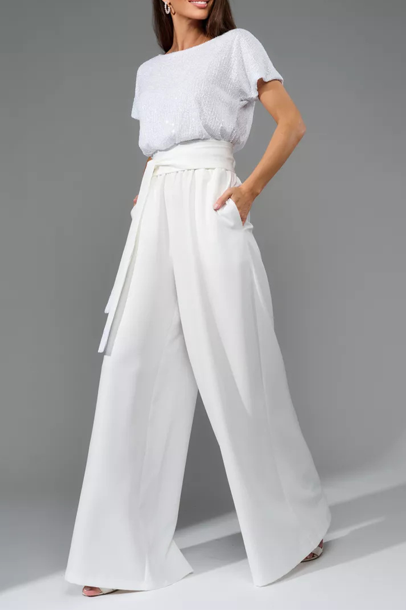 Sequin Top & High-Waisted Wide-Leg Pants Two-Piece Set (Buy 2 Free Shipping)