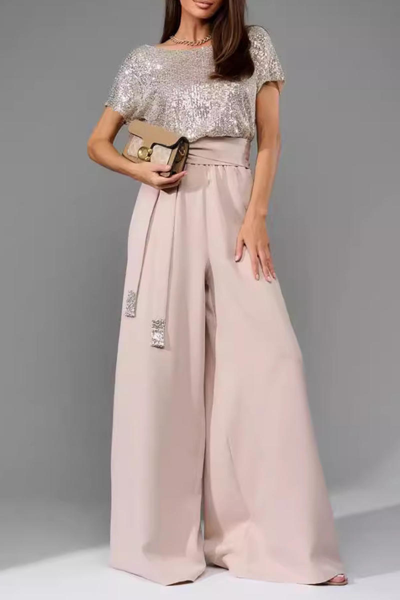 Sequin Top & High-Waisted Wide-Leg Pants Two-Piece Set (Buy 2 Free Shipping)