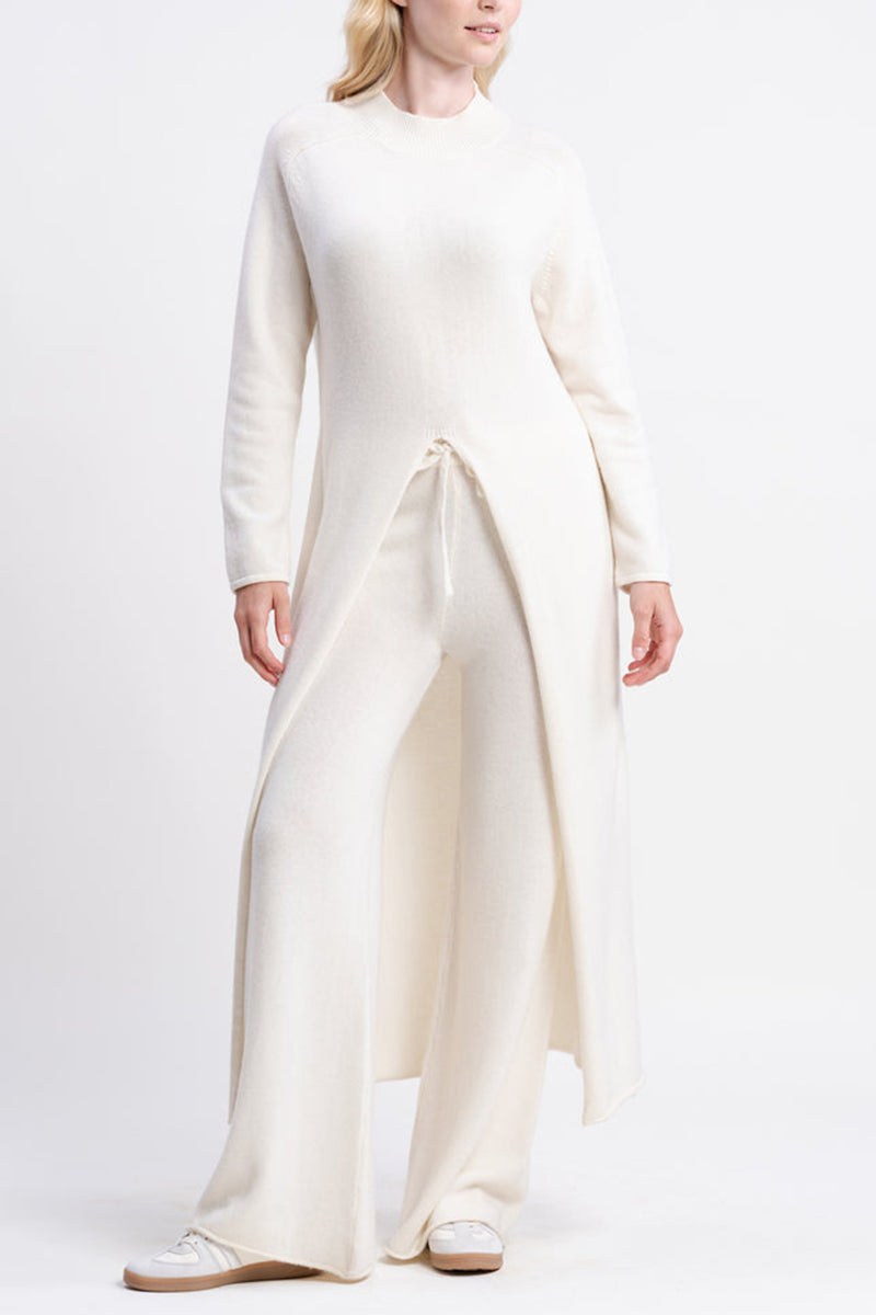 Elegant Longline Knit Split-Front Top & Wide-Leg Pants Two-Piece Set (Buy 2 Free Shipping)