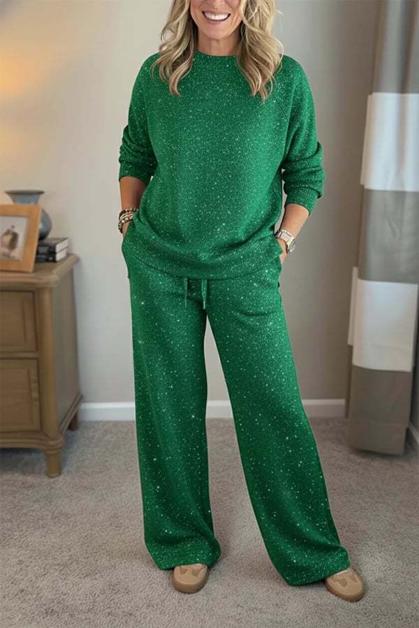 Cozy Sparkle Knit Top and Drawstring Pants Set (Buy 2 Free Shipping)