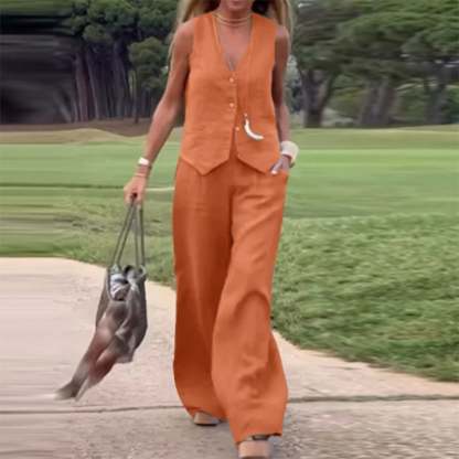 Last Day 49% OFF🔥Button Down Vest and Wide Leg Pants 2 Piece Set (Buy 2 Free Shipping)