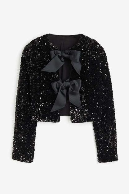 Two Ways To Celebrate Tie-front Bow Sequined Top (Buy 2 Free Shipping)