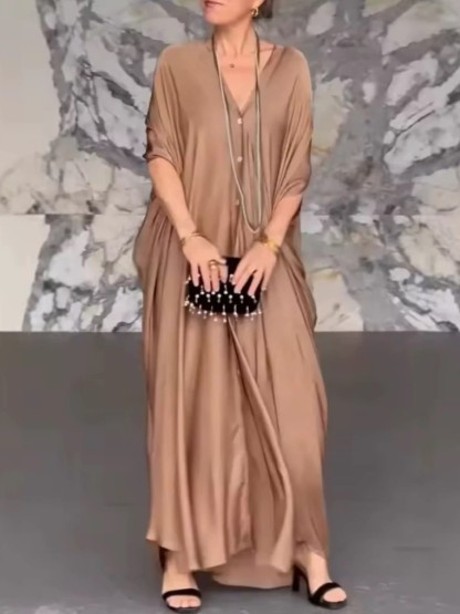 Flowy V-Neck Button-Down Maxi Dress