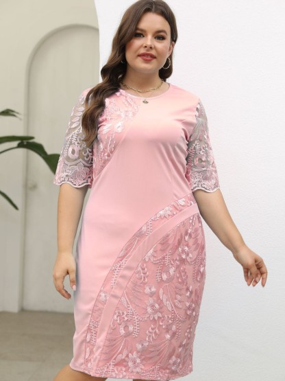 Elegant Plus Size Lace Patchwork Dress (Buy 2 Free Shipping)