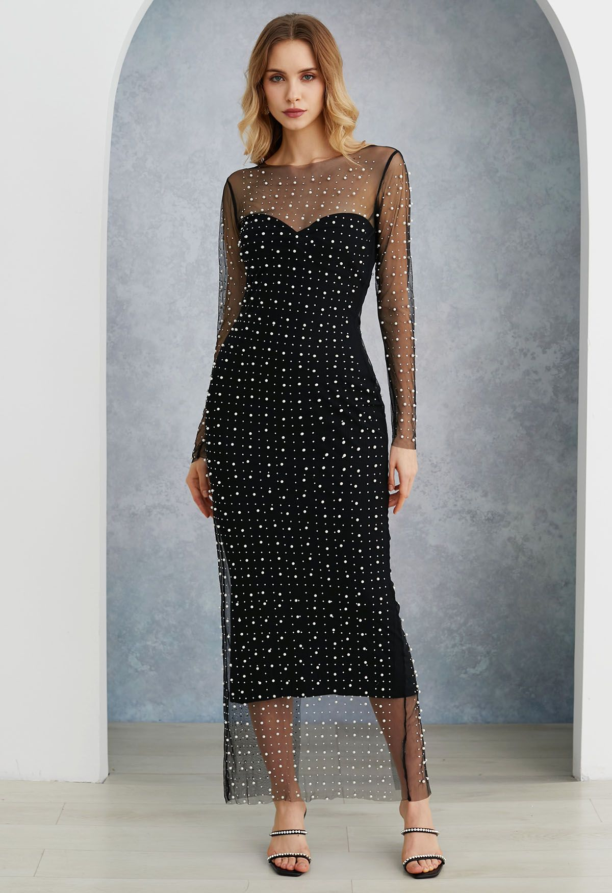 Elegant Rhinestone Mesh Overlay & Black Slip Dress Set (Buy 2 Free Shipping)