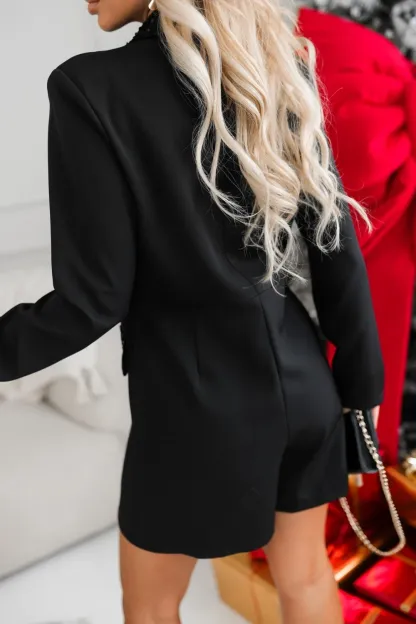 Elegant Sequin Lapel Blazer Jumpsuit with Long Sleeves (Buy 2 Free Shipping)