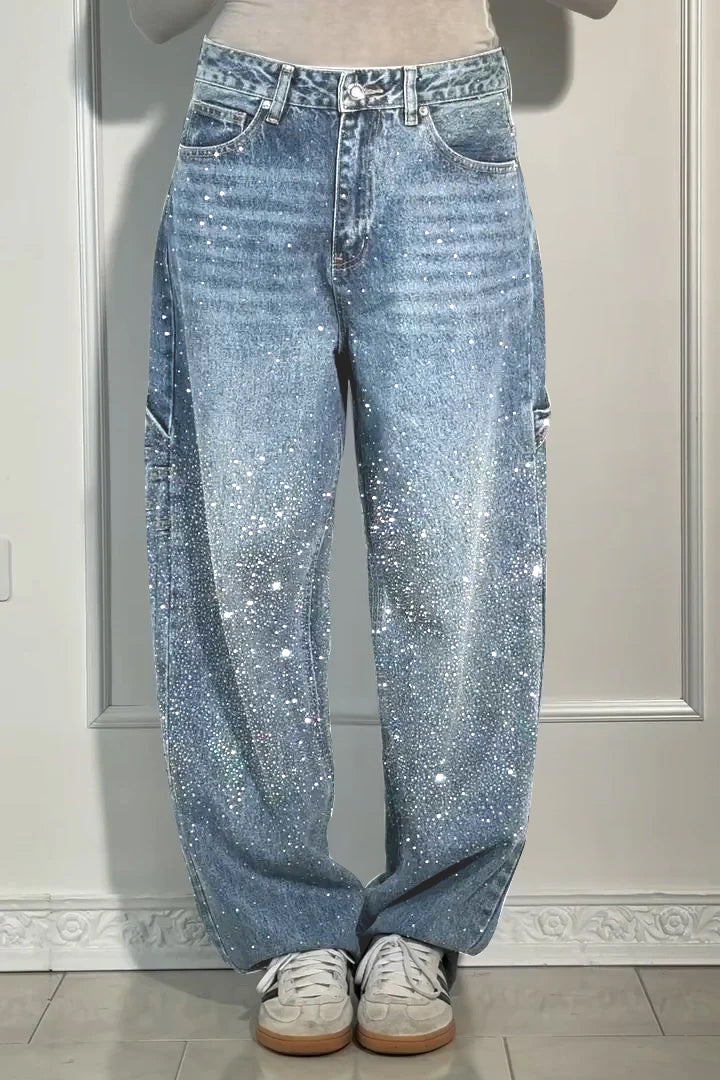 Rhinestone Loose Harem Jeans (Buy 2 Free Shipping)