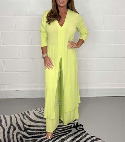 Casual 2 Pieces Suit With Long Top & Matching Trouser (Buy 2 Free Shipping)