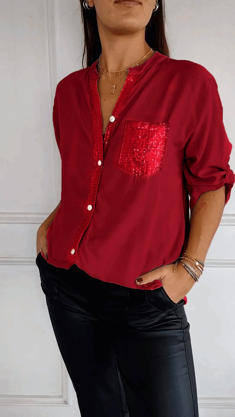2024 HOT SALE🔥V-neck Sequin Casual Top(Buy 2 Free Shipping)