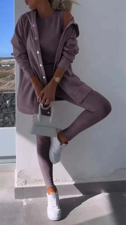 Hooded Cardigan Sweatshirt Three-piece Set (Buy 2 Free Shipping)