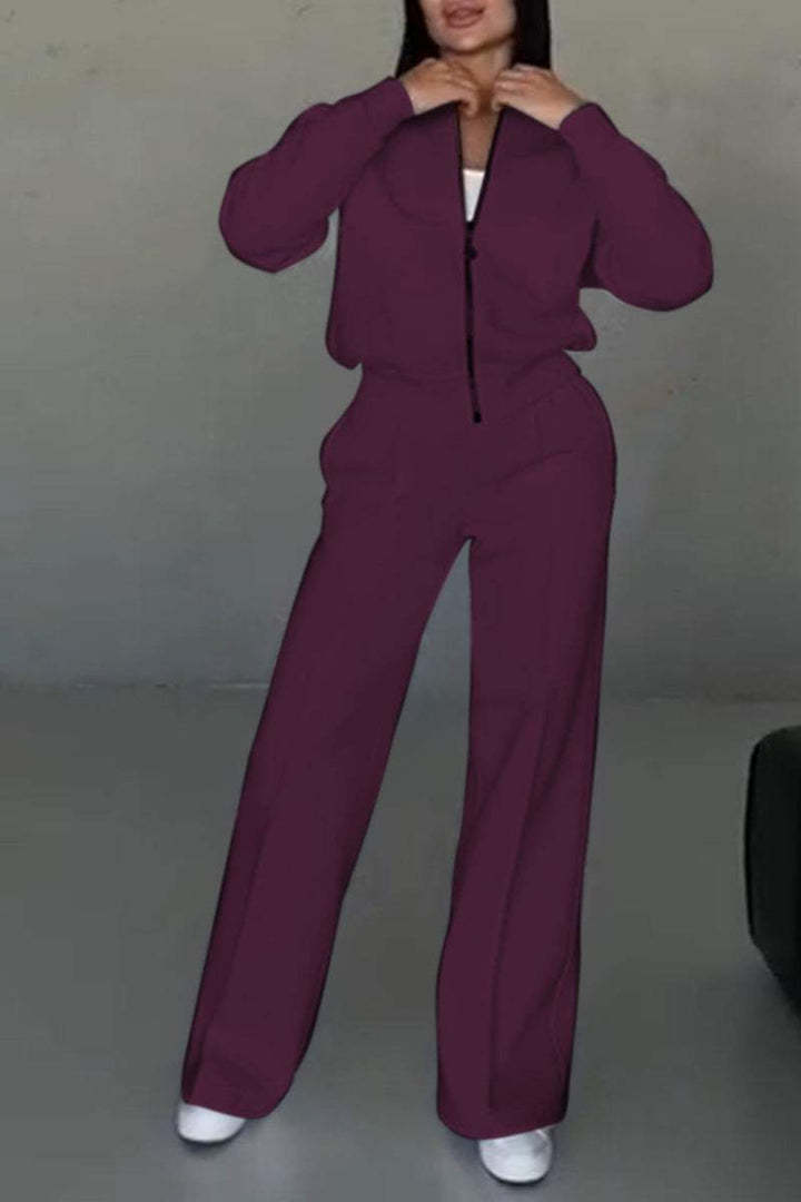 Casual Zip-Up Top Wide Leg Pants Lounge Set (Buy 2 Free Shipping)