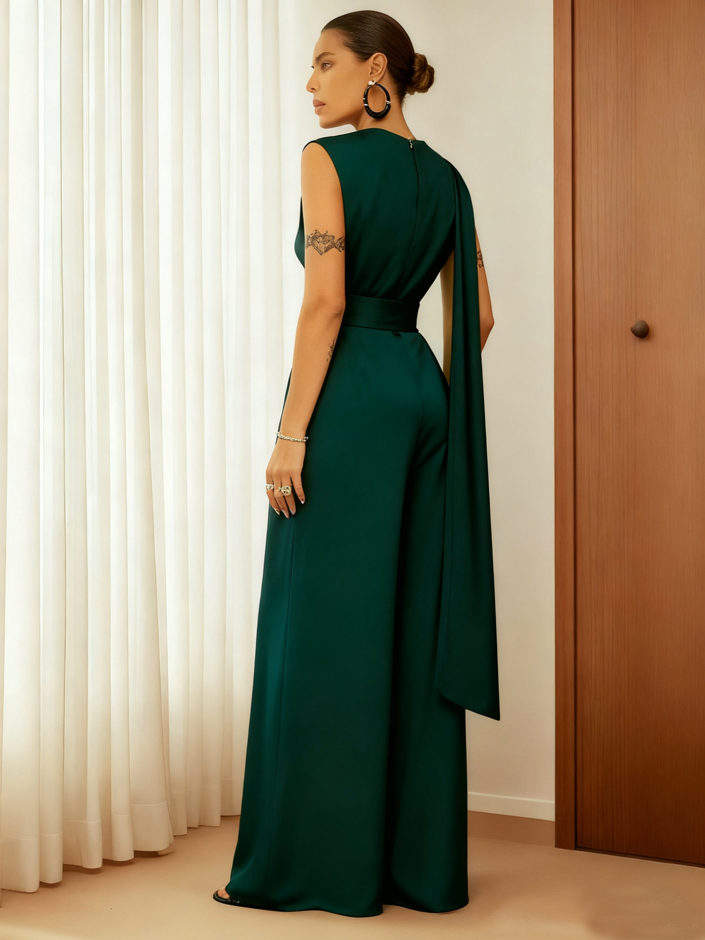 Elegant One Shoulder Draped Wide-Leg Belted Sleeveless Jumpsuit (Buy 2 Free Shipping)