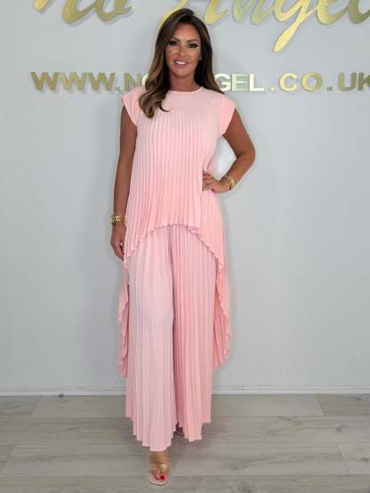 Pleated High Low Top & Trouser Two Piece Set (Buy 2 Free Shipping)