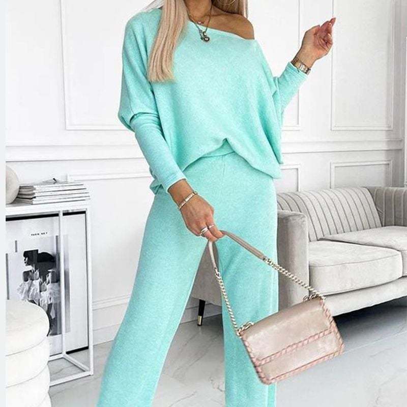 Solid Color Drop Shoulder Pullover and Loose Pants Set (Buy 2 Free Shipping)