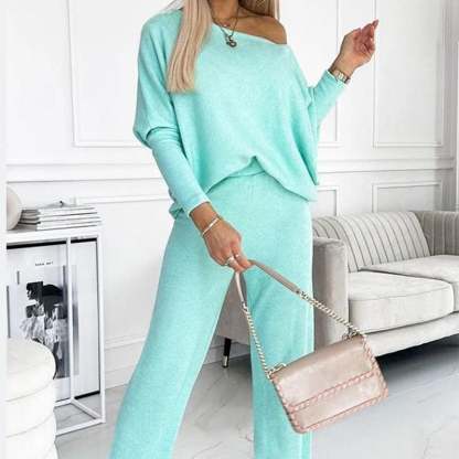 Solid Color Drop Shoulder Pullover and Loose Pants Set (Buy 2 Free Shipping)