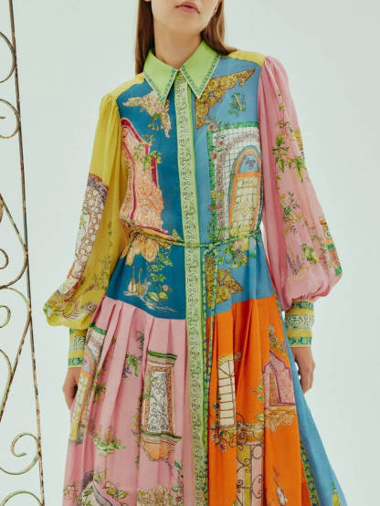 Exquisite Garden Print Button-Down Midi Dress (Buy 2 Free Shipping)