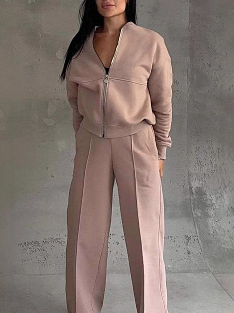 Casual Zip-Up Top Wide Leg Pants Lounge Set (Buy 2 Free Shipping)