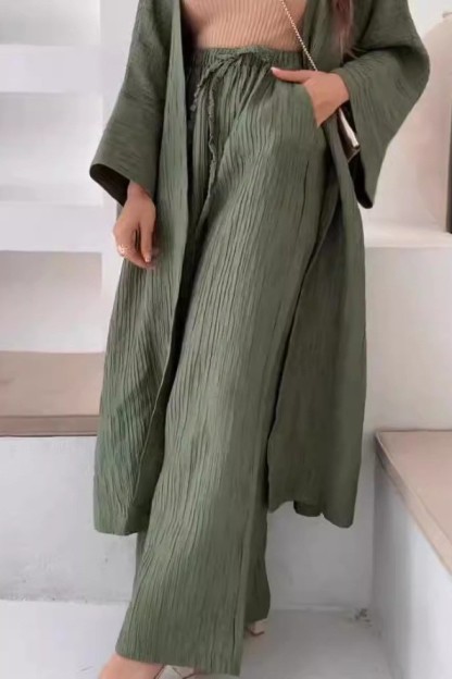 Flowy Textured Kimono Top and Wide Leg Pants Two Piece Set (Buy 2 Free Shipping)