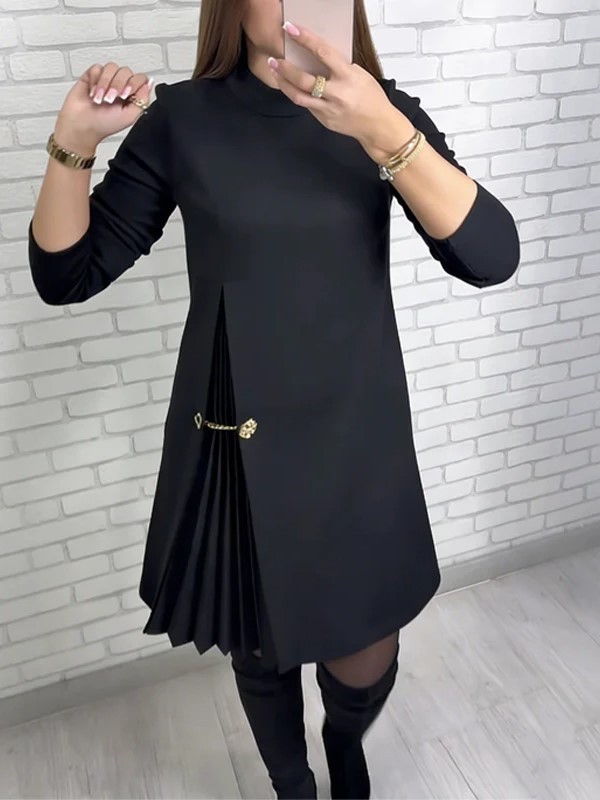 Pleated Accent Asymmetric Dress (Buy 2 Free Shipping)