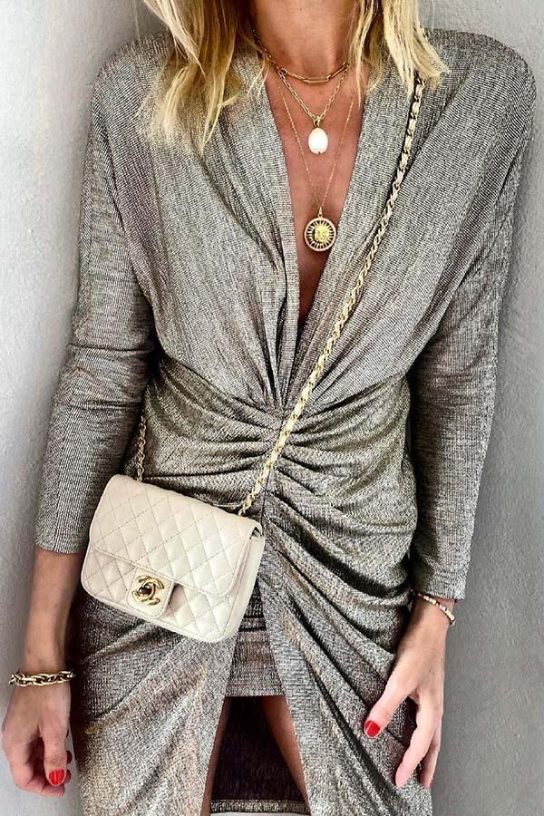 Spotlight City V-Neck Ruched Party Dress (Buy 2 Free Shipping)