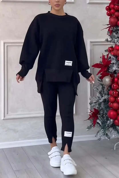 Cozy Irregular Long-sleeved Sweatshirt and Elastic Waist Pants Set  (Buy 2 Free Shipping)
