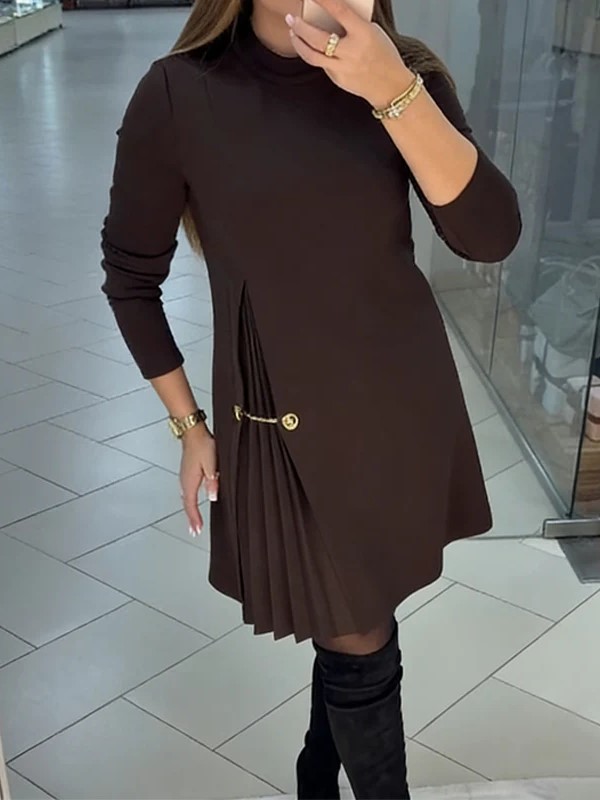 Pleated Accent Asymmetric Dress (Buy 2 Free Shipping)