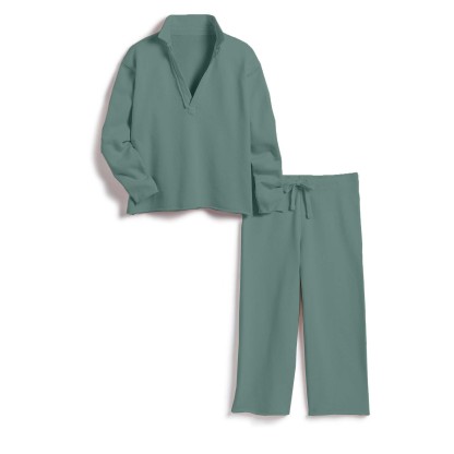 V Neck Pullover Sweatshirts Wide Leg Pants Set (Buy 2 Free Shipping)