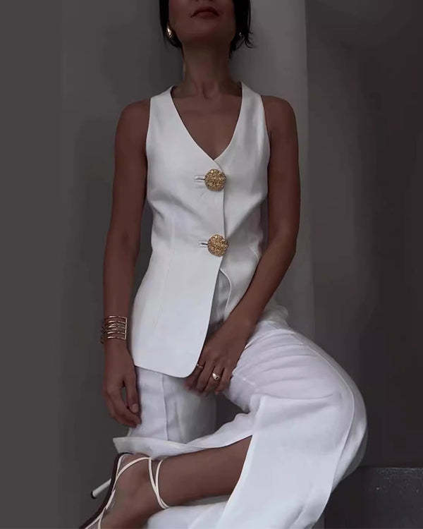 Gold Button Vest & City Pants 2 Pieces Set Suit