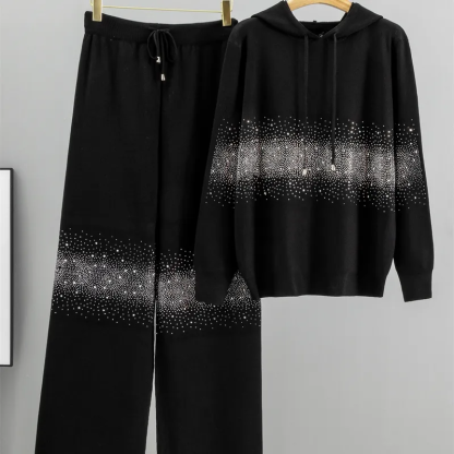Elegant Gradient Sparkle Rhinestone Hoodie & Wide-Leg Pants Set (Buy 2 Free Shipping)