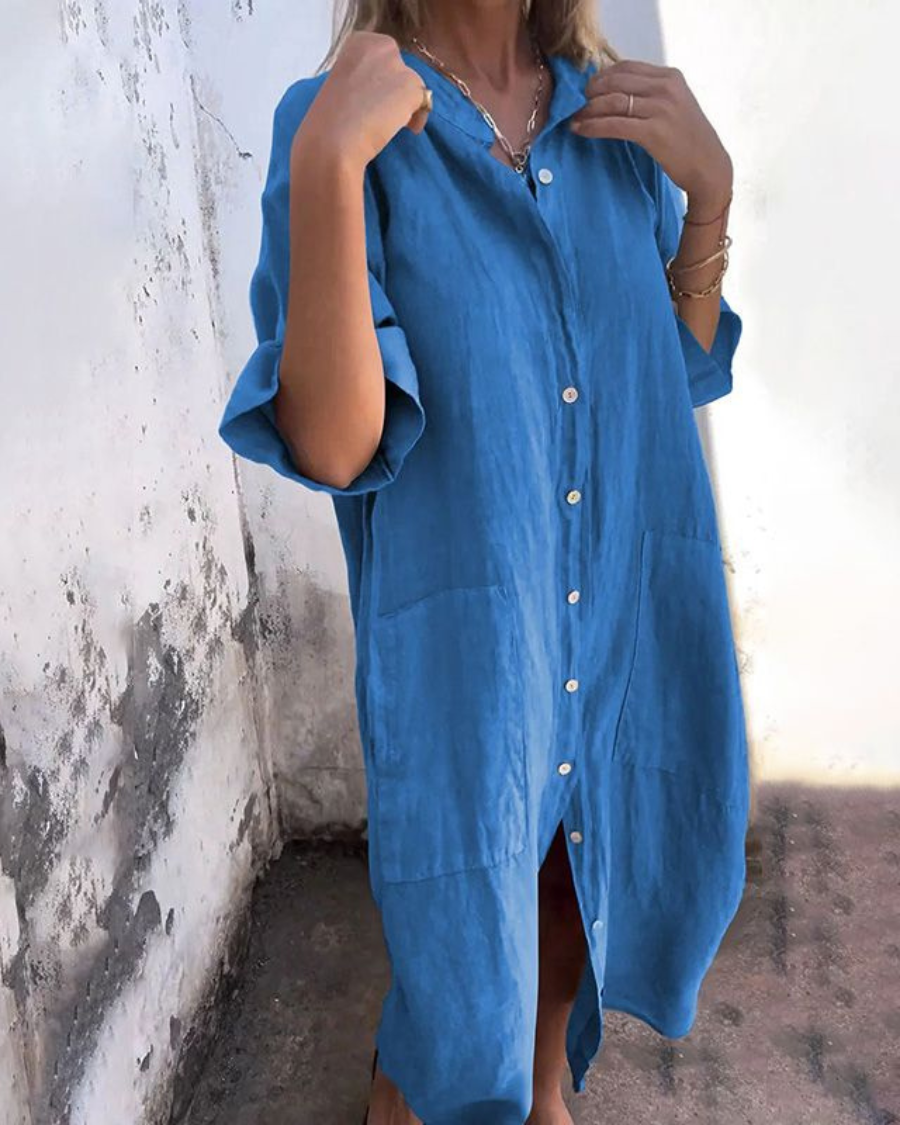 Cotton Linen Shirt Long Dress (Buy 2 Free Shipping)
