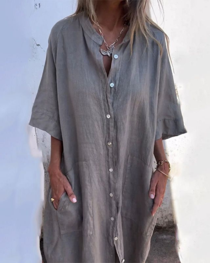 Cotton Linen Shirt Long Dress (Buy 2 Free Shipping)