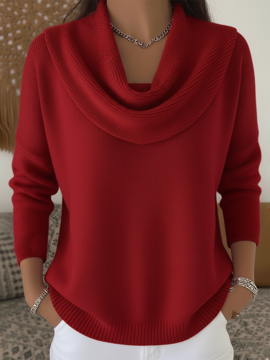 Casual Draped Cowl Neck Ribbed Hem Knit Sweater (Buy 2 Free Shipping)